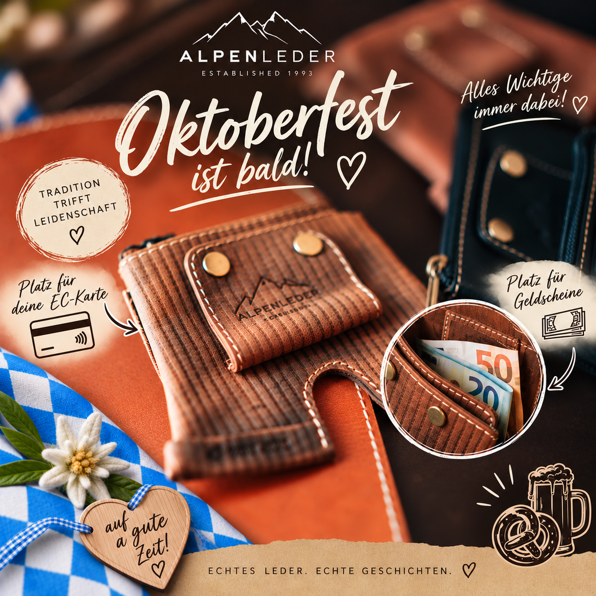 Alpenleder Trachten-Geldbörse WIESN BUX im Lederhosen-Look